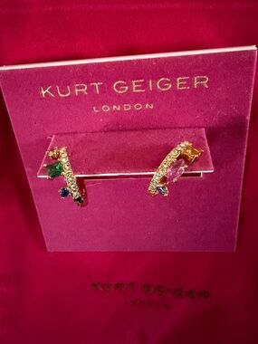 $68 Kurt Geiger London Multi Color Mixed Cut Crystal Hoop Earrings gold